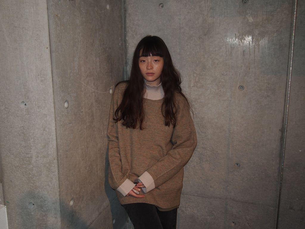 404 High Neck Bicolor Sweater by RYE TENDER - Beige×Off White