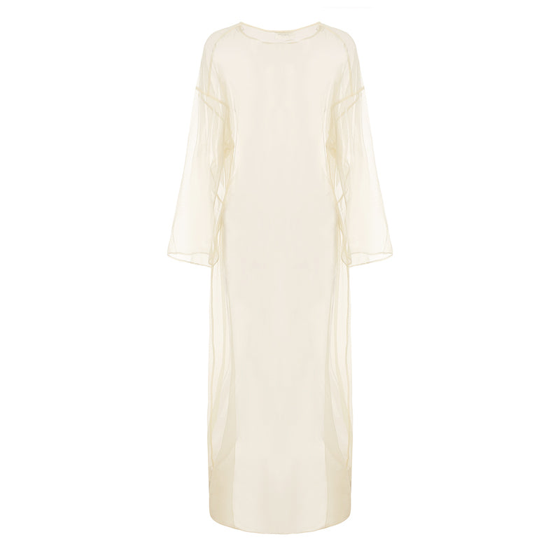 Yellow Long Sleeve Mesh Lounge Dress