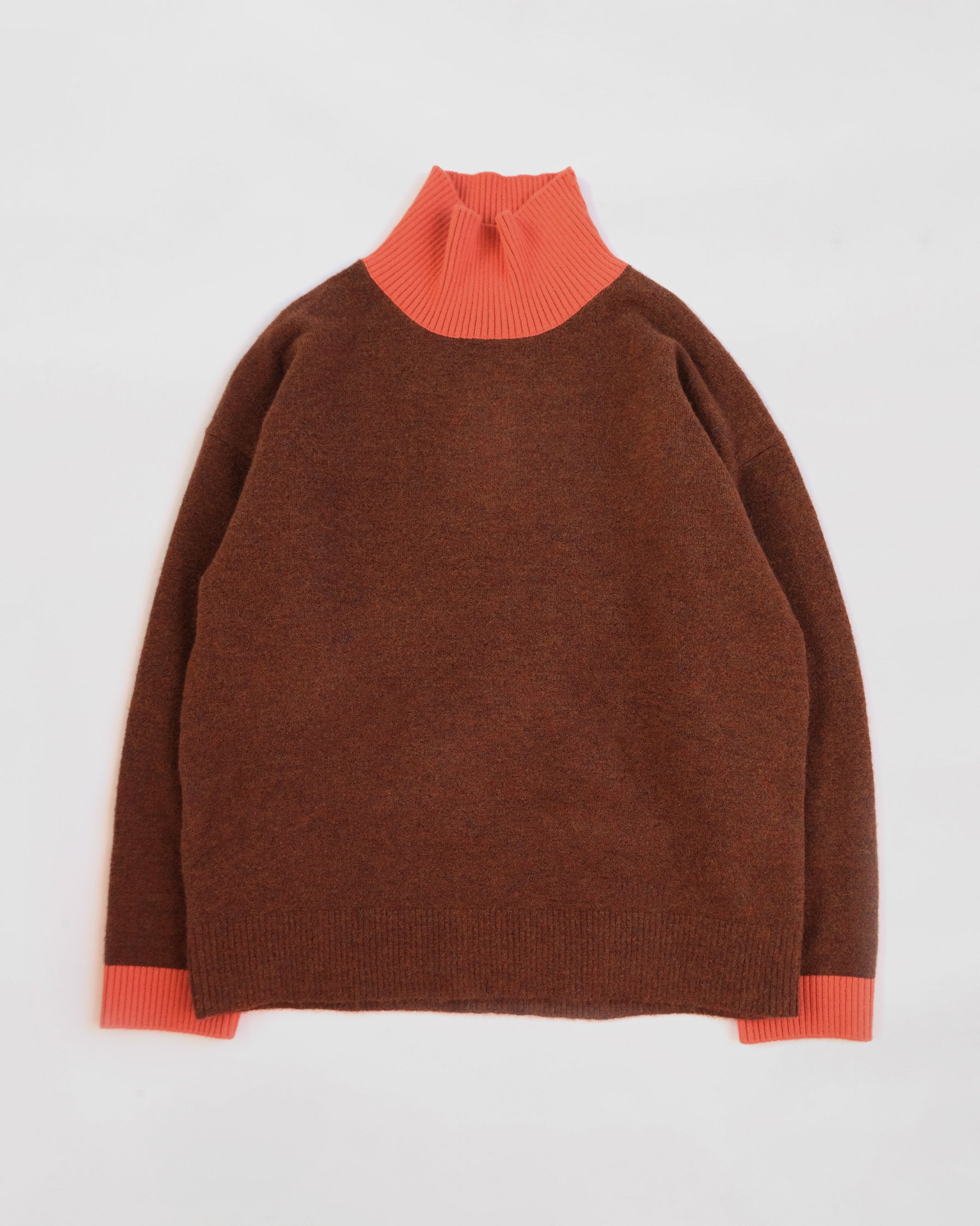 404 High Neck Bicolor Sweater by RYE TENDER - Brown×Orange