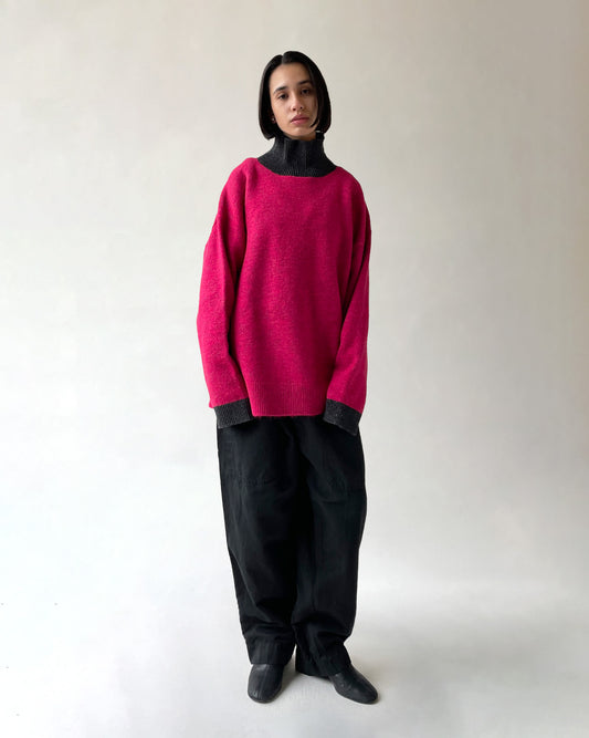 404 High Neck Bicolor Sweater by RYE TENDER - Pink×Chacoal