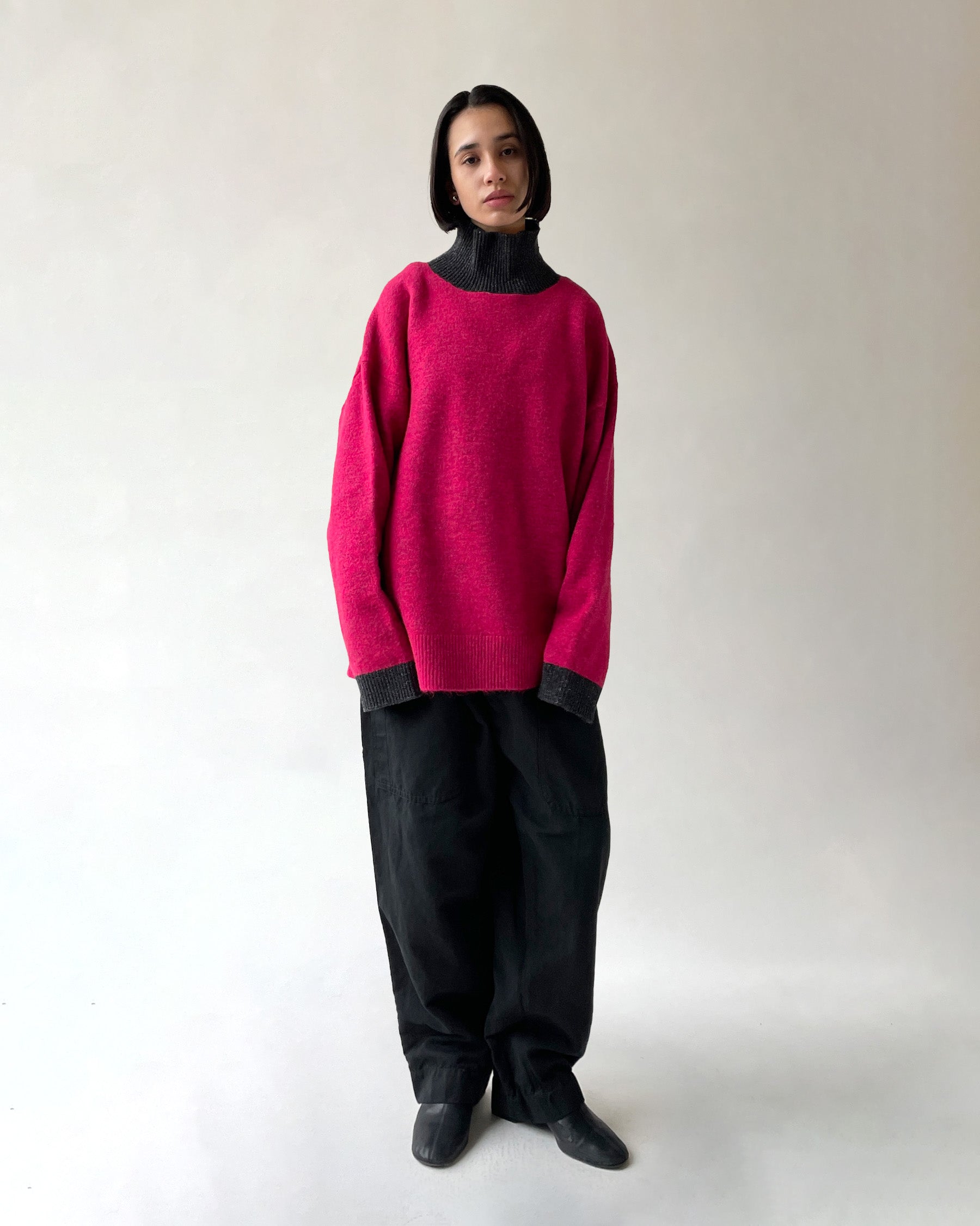 404 High Neck Bicolor Sweater by RYE TENDER - Pink×Charcoal