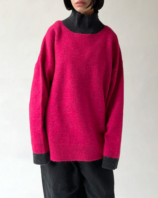 404 High Neck Bicolor Sweater by RYE TENDER - Pink×Charcoal