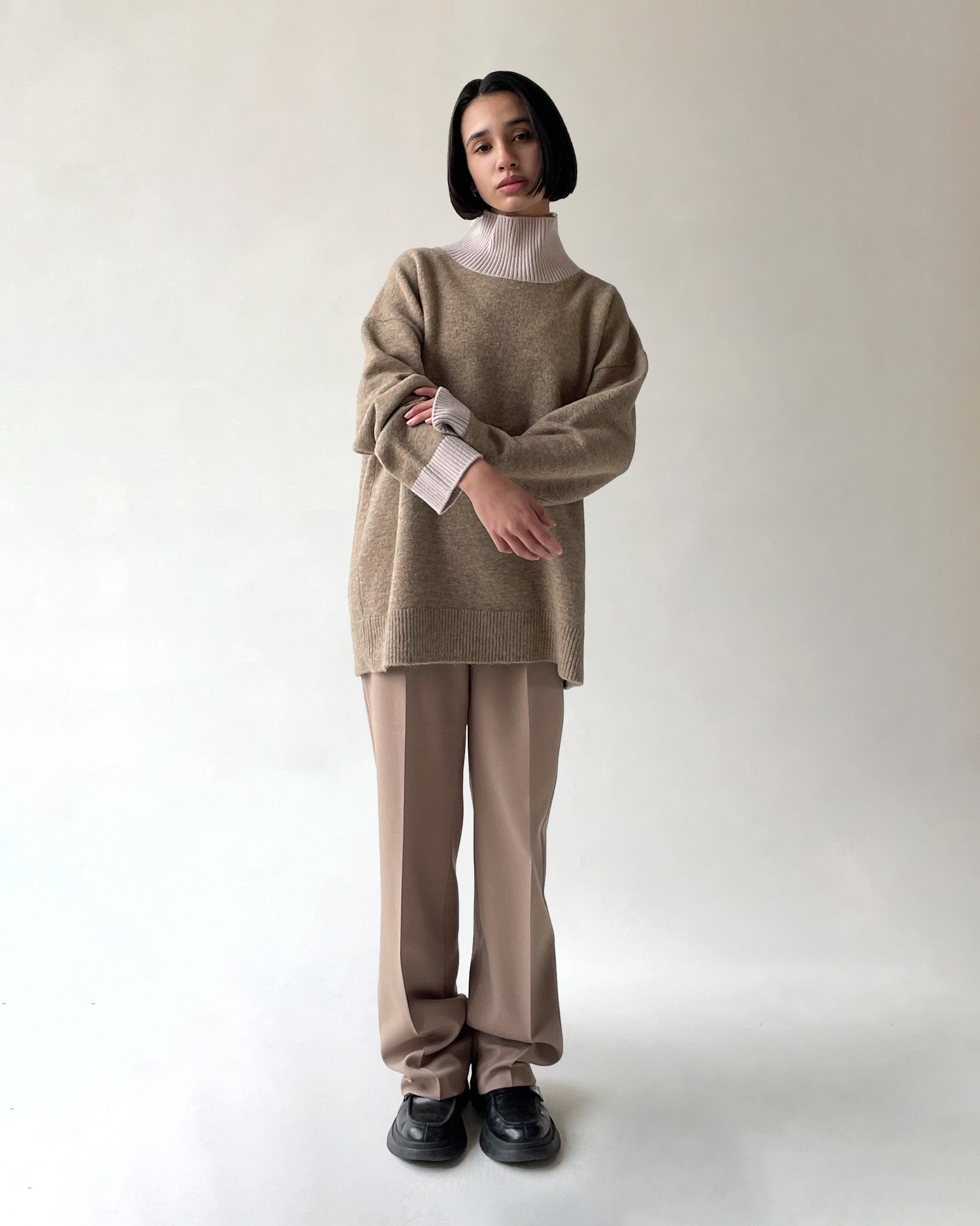 404 High Neck Bicolor Sweater by RYE TENDER - Beige×Off White