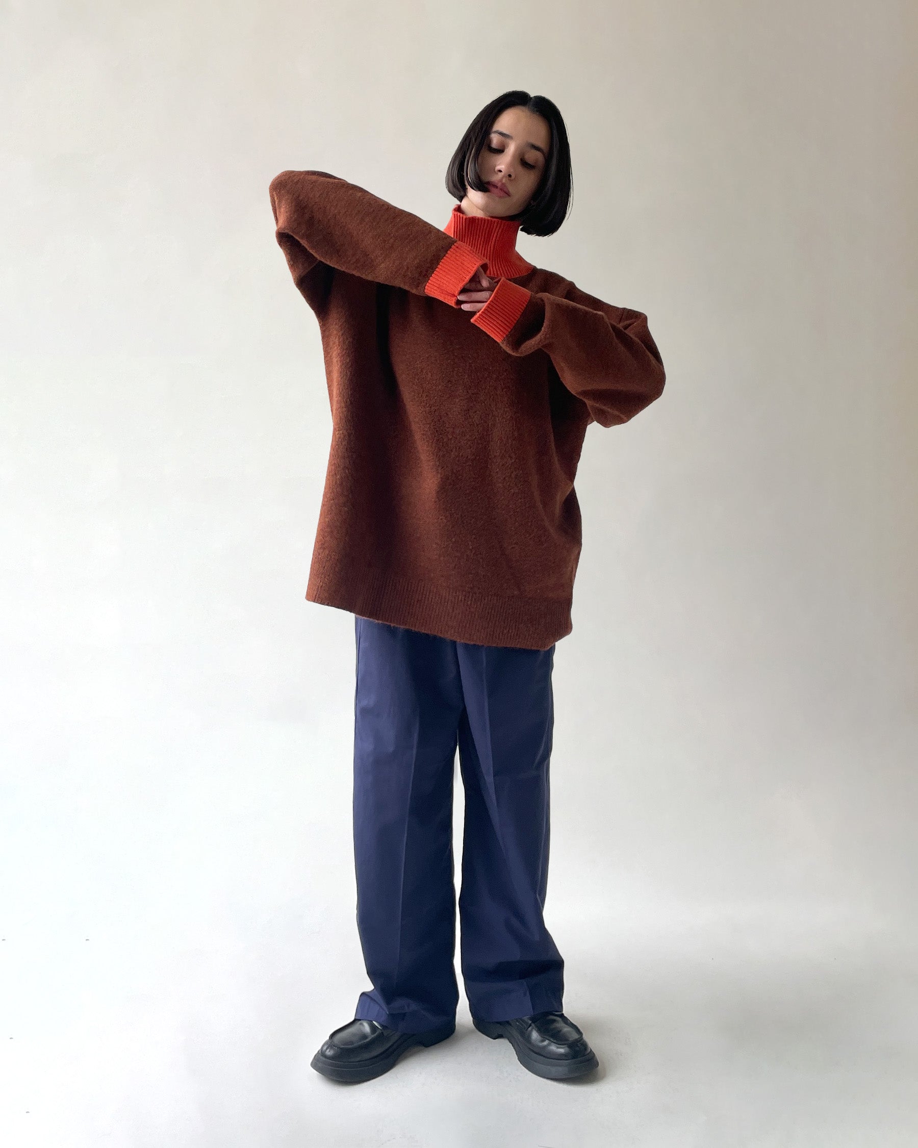 404 High Neck Bicolor Sweater by RYE TENDER - Brown×Orange