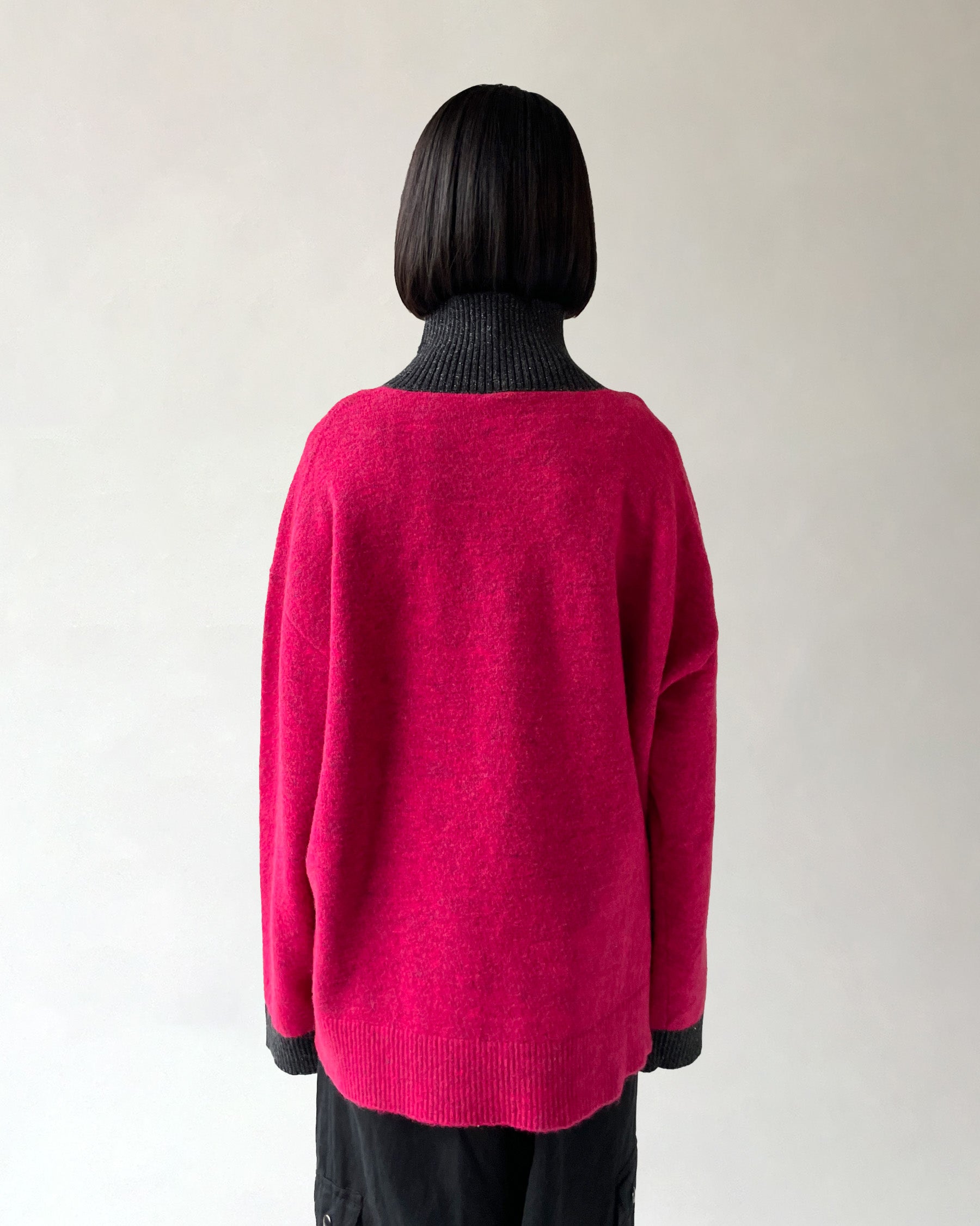 RYE TENDER]404 High Neck Bicolor Sweater - Pink×Chacoal