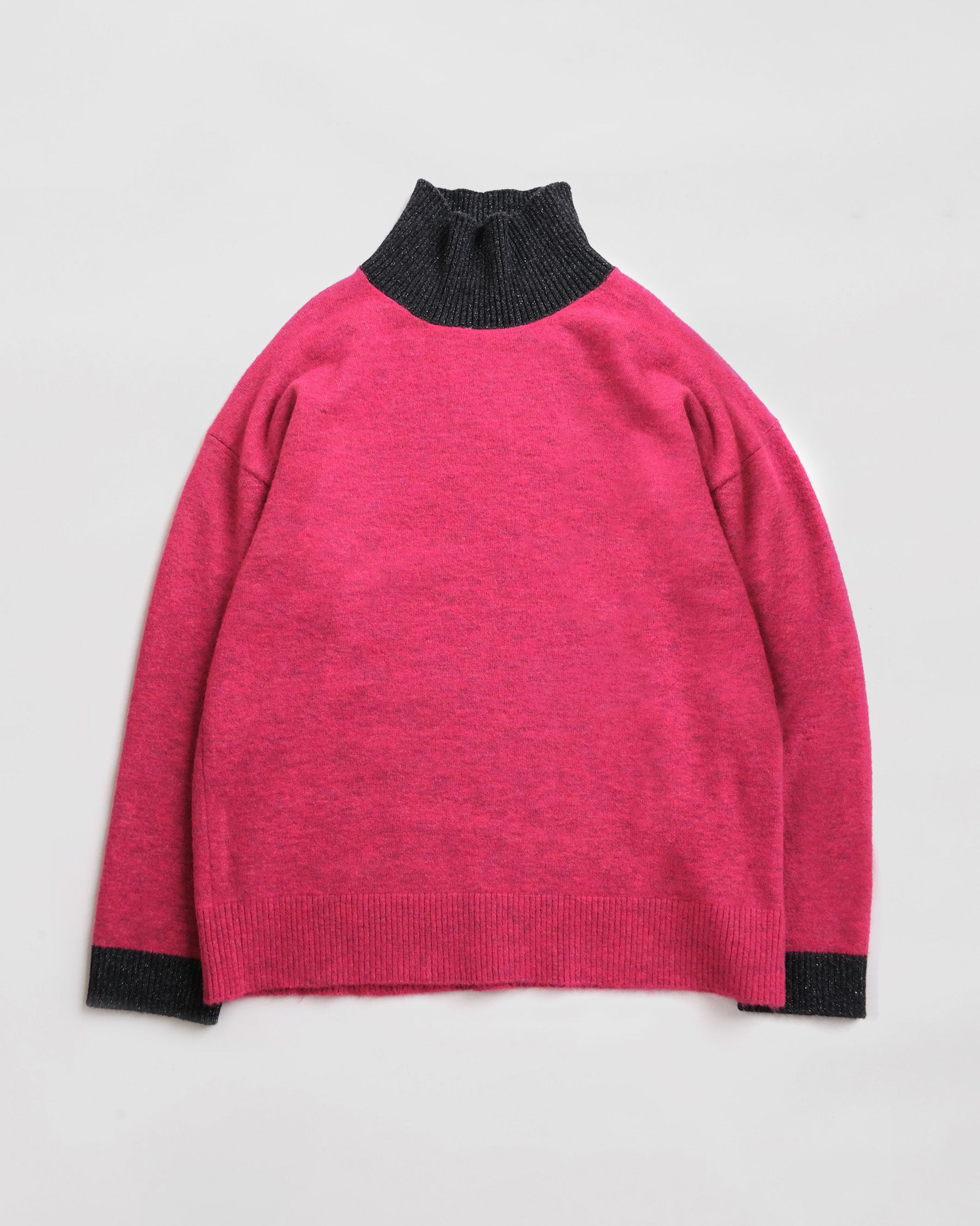 RYE TENDER]404 High Neck Bicolor Sweater - Pink×Chacoal 